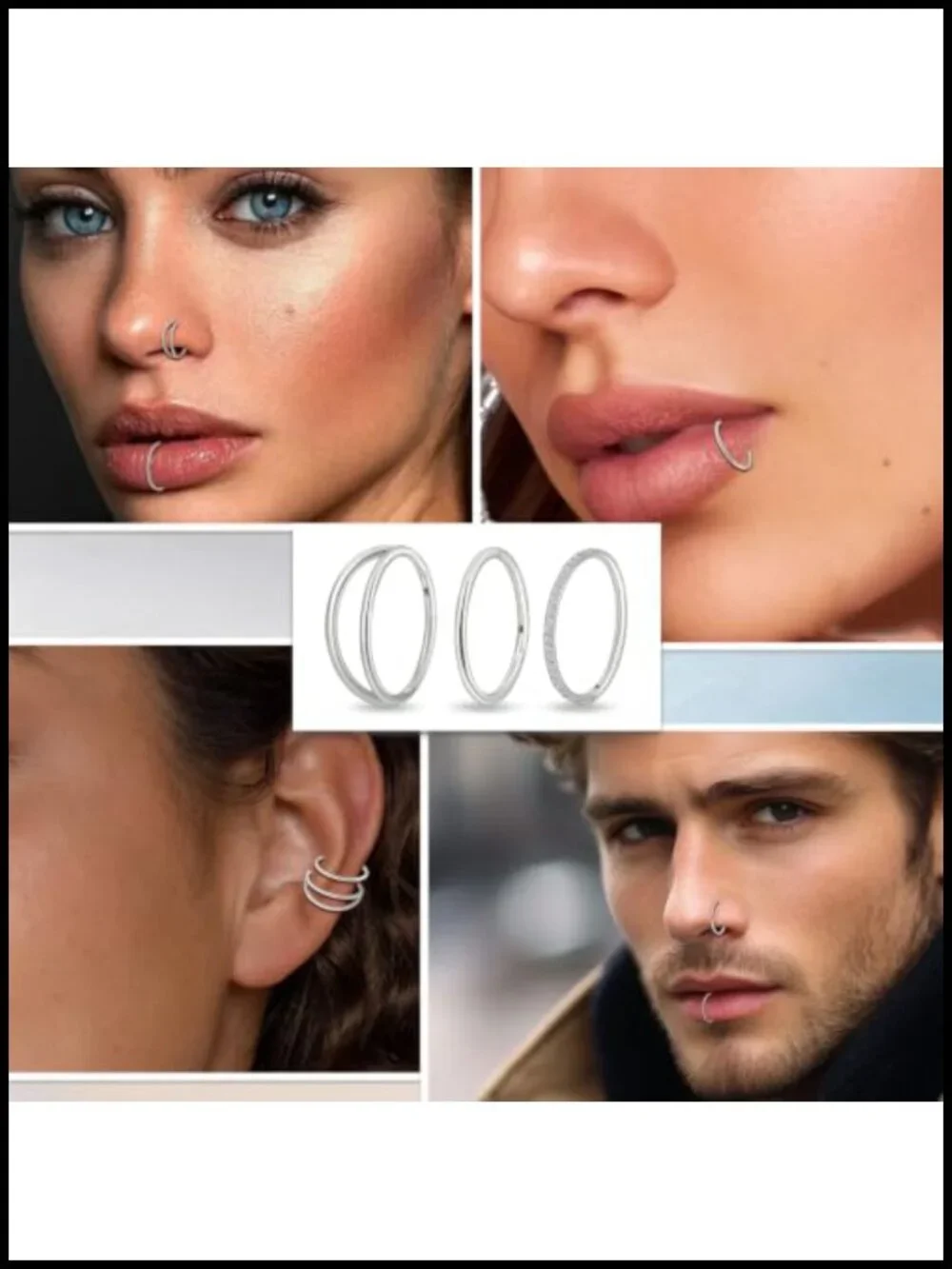 20G Titanium Nose Hoop Ring Set, Hypoallergenic Piercing Jewelry Trio, CZ &
